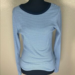 Blue Pinstriped Button Down Shirt Preppy Classic Workwear Chic